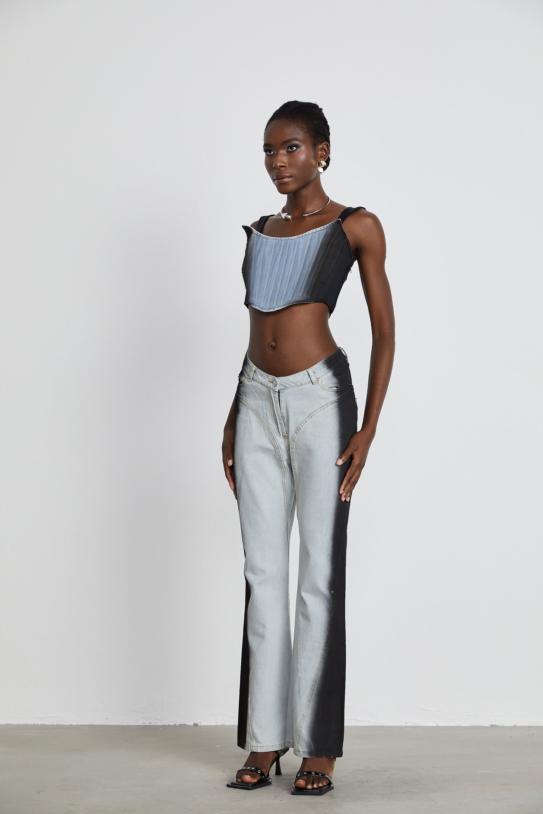 Manon twotone denim cropped top