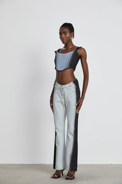 Manon twotone denim cropped top