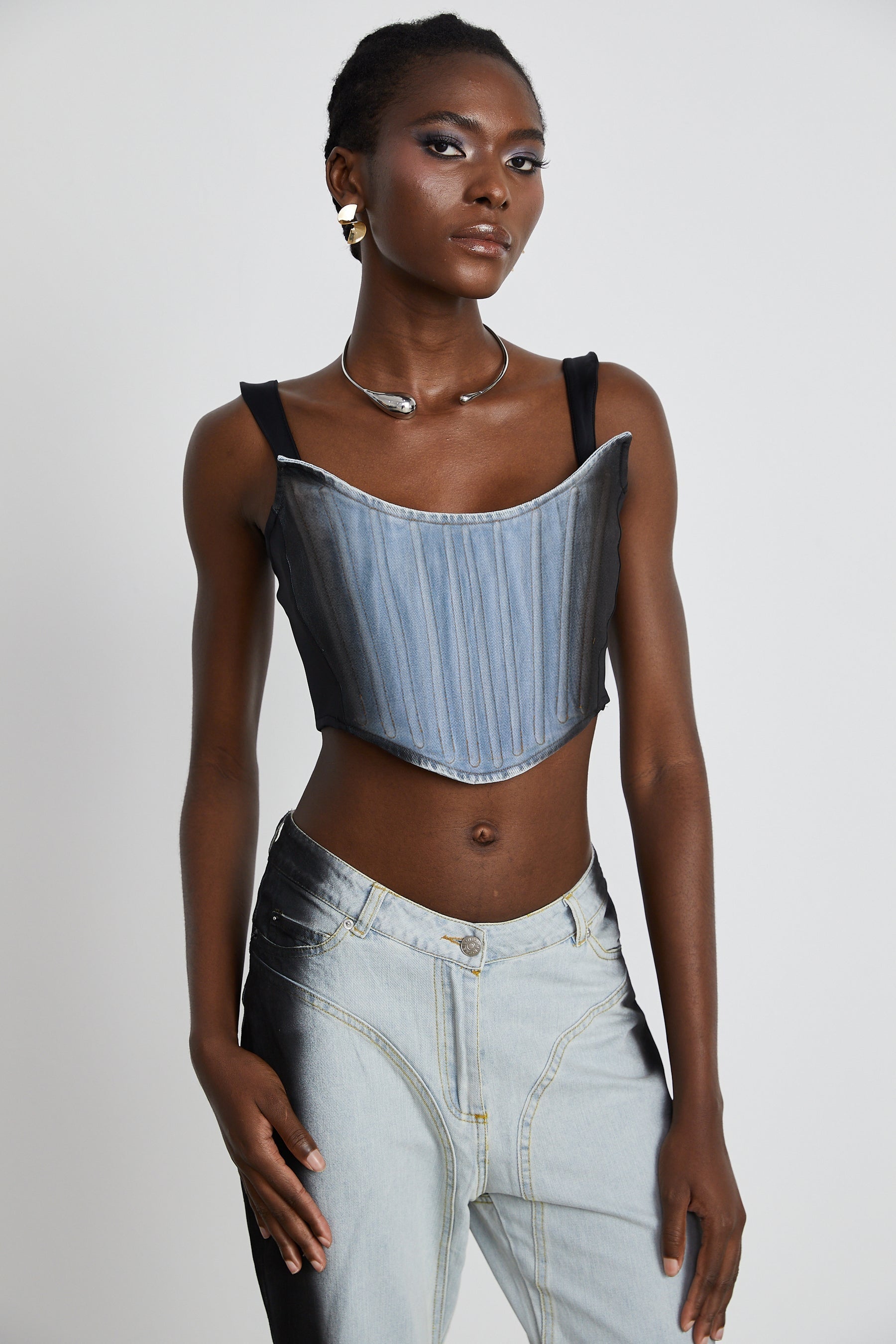 Manon twotone denim cropped top