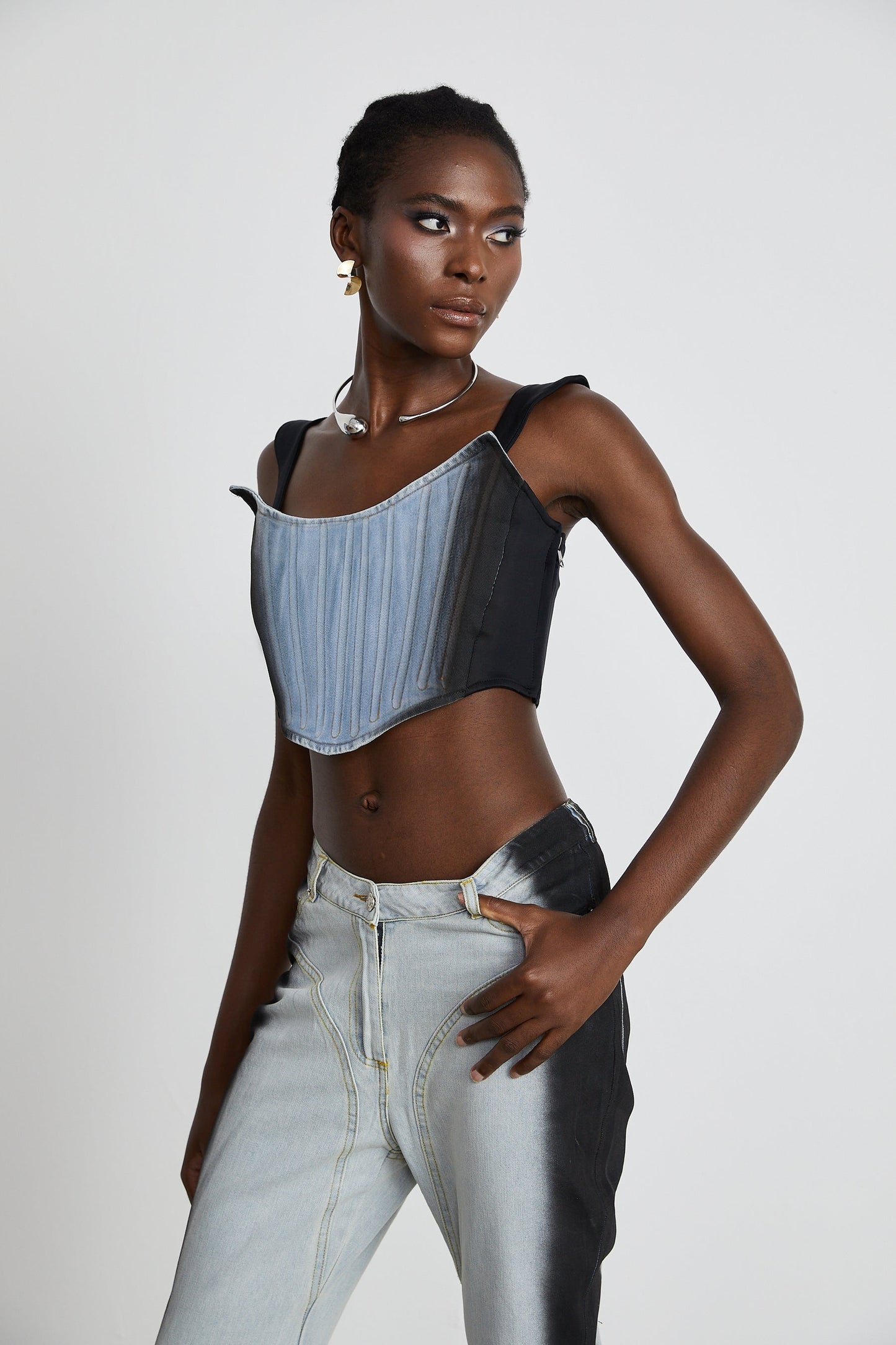 Manon twotone denim cropped top