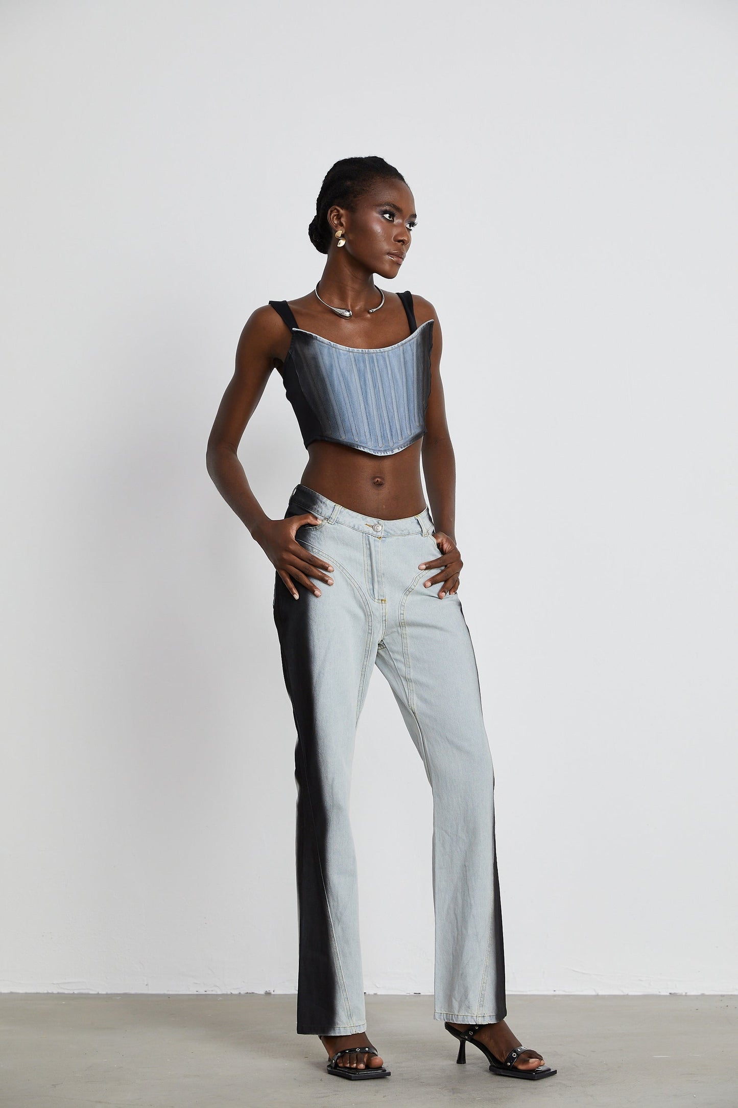 Manon twotone denim cropped top