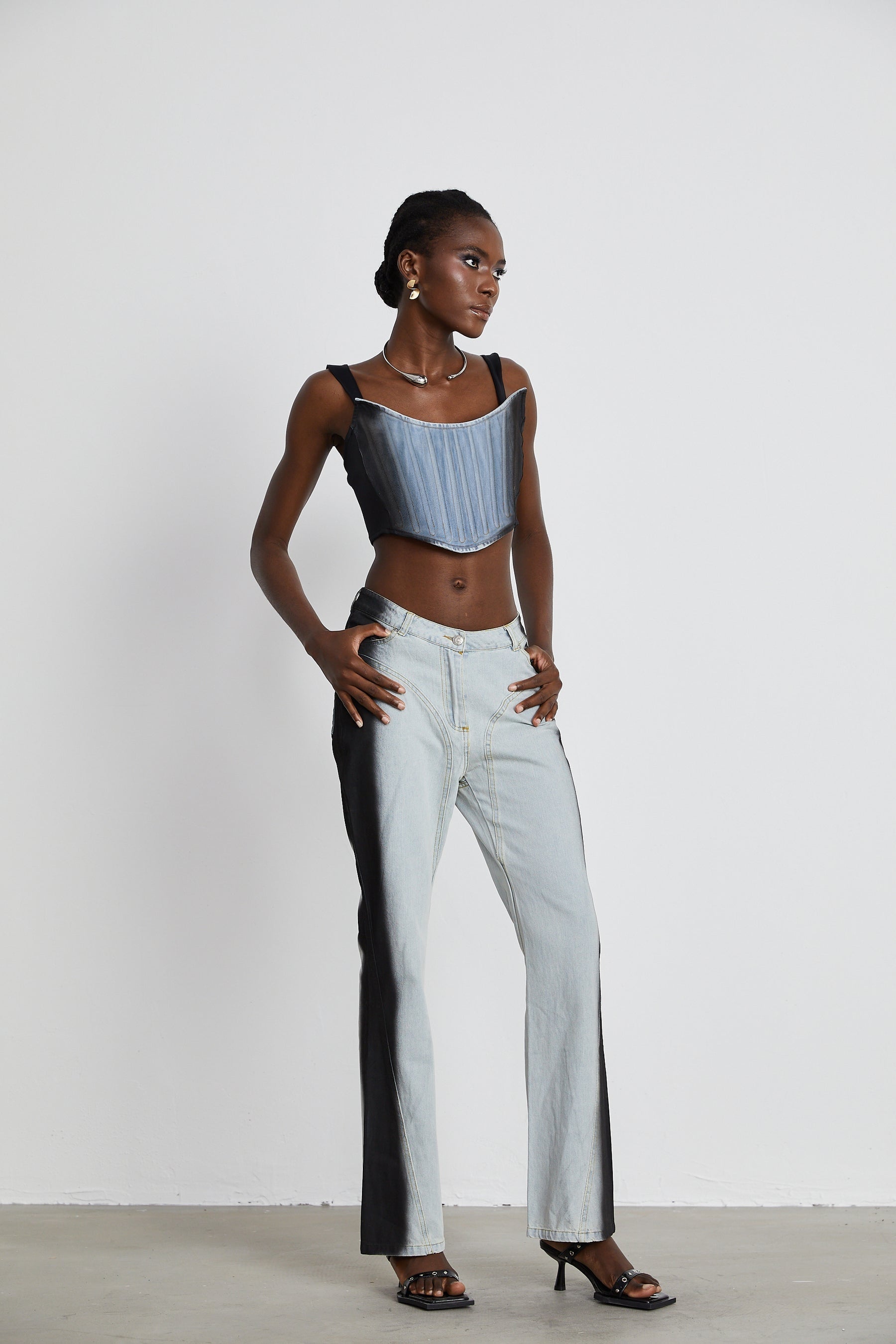 Manon twotone denim cropped top