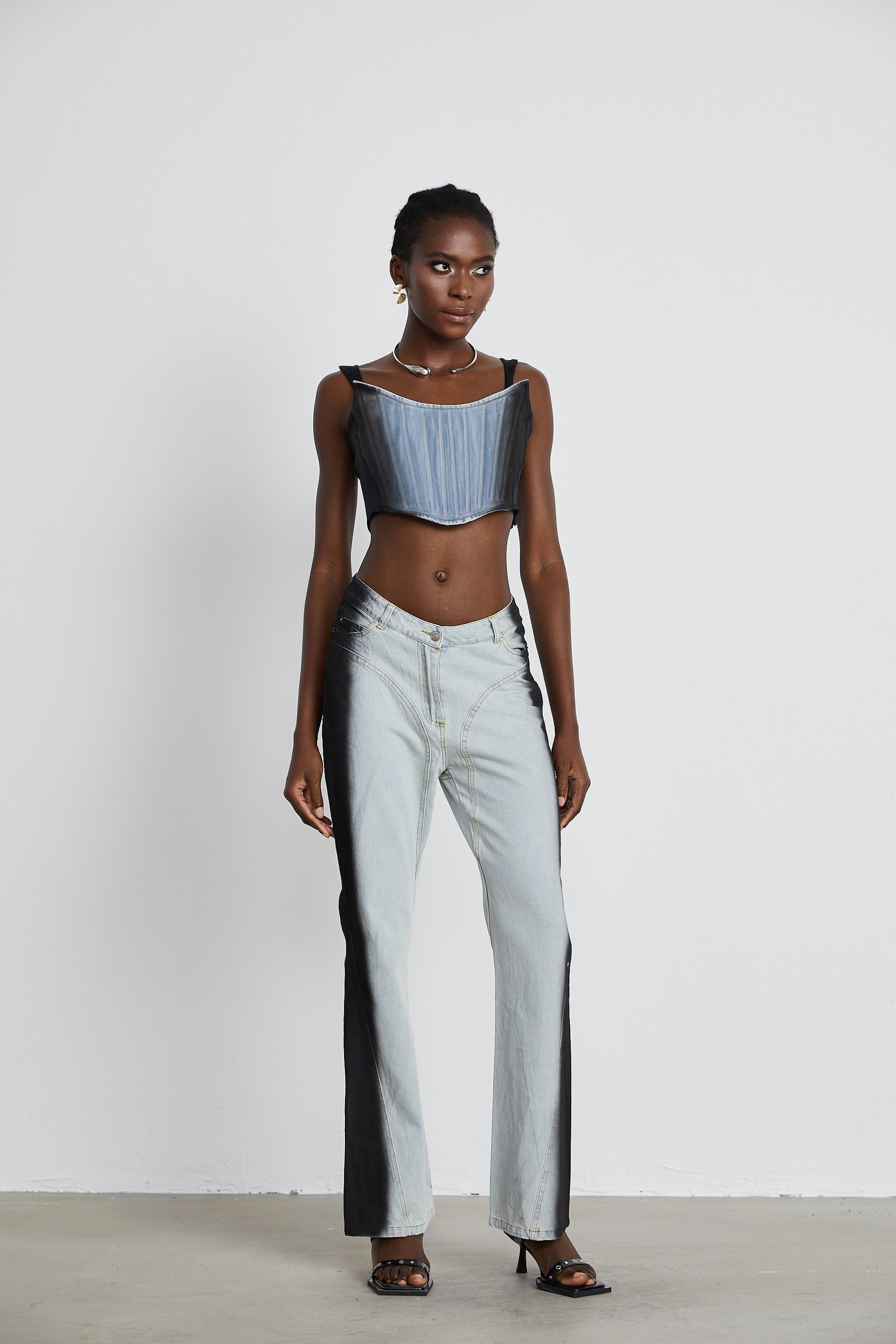 Manon twotone denim cropped top