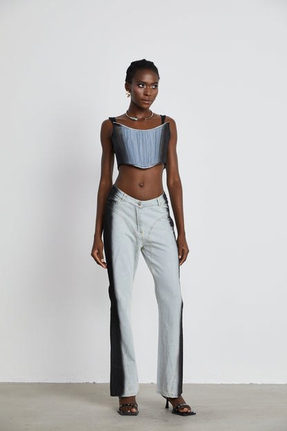 Manon twotone denim cropped top