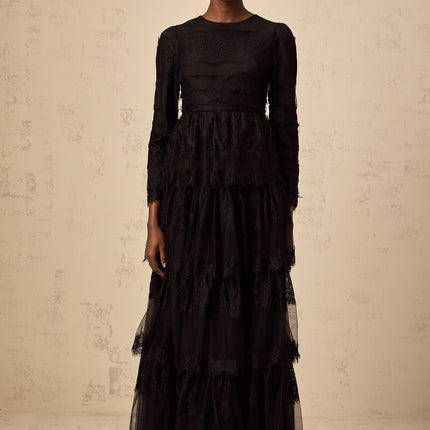 Margaret Black Lace Tulle Maxi Dress