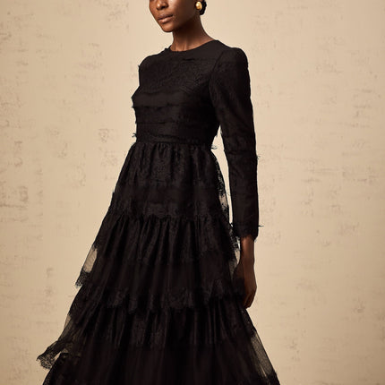 Margaret Black Lace Tulle Maxi Dress