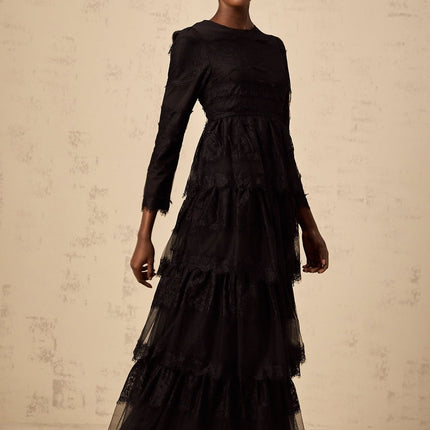 Margaret Black Lace Tulle Maxi Dress