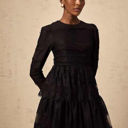 Margaret Black Lace Tulle Maxi Dress