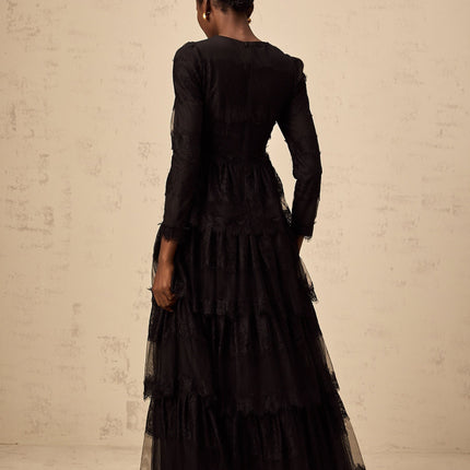Margaret Black Lace Tulle Maxi Dress