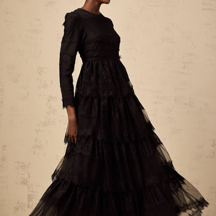 Margaret Black Lace Tulle Maxi Dress