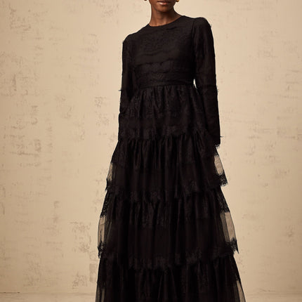 Margaret Black Lace Tulle Maxi Dress