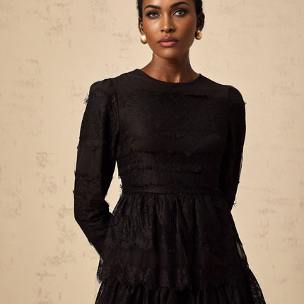 Margaret Black Lace Tulle Maxi Dress