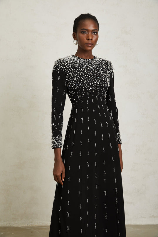 Margarita Black Embellished Maxi Dress