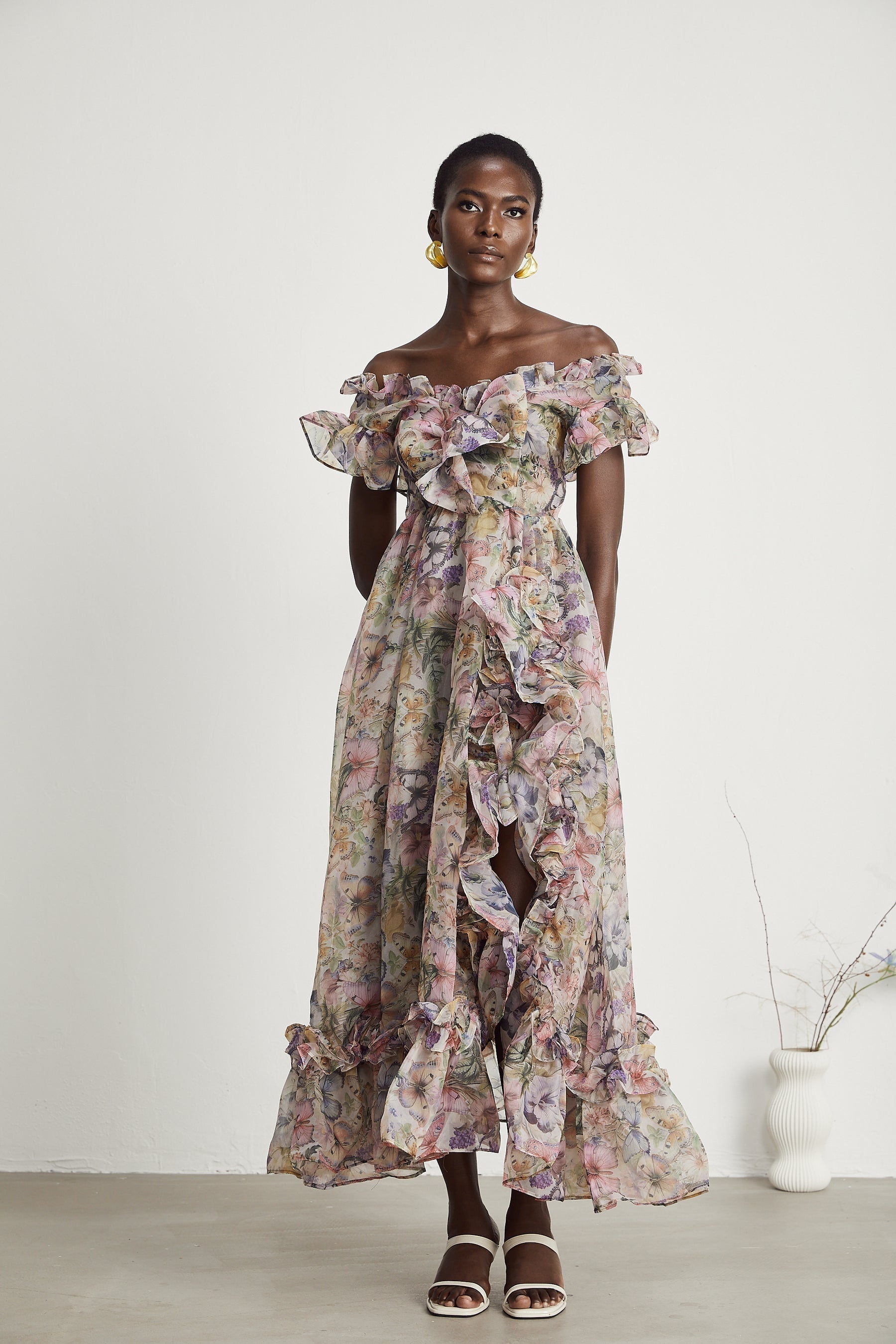 Margaux offshoulder ruffled midi dress
