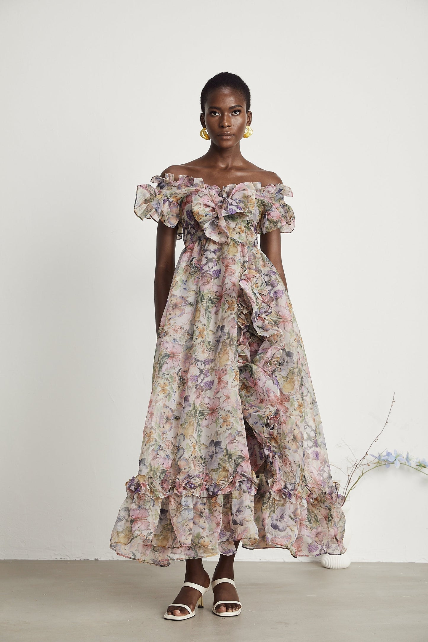 Margaux offshoulder ruffled midi dress