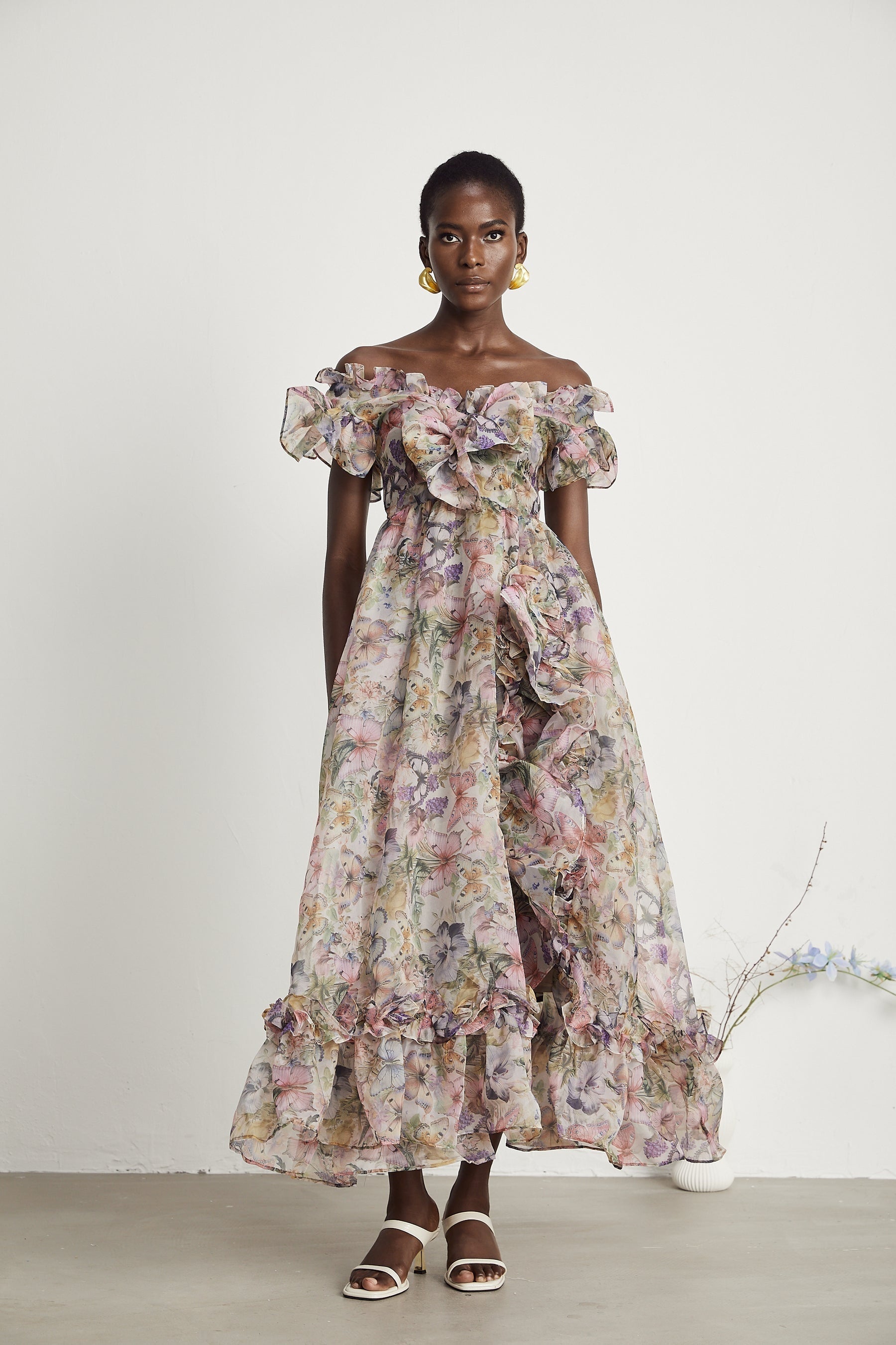 Margaux offshoulder ruffled midi dress