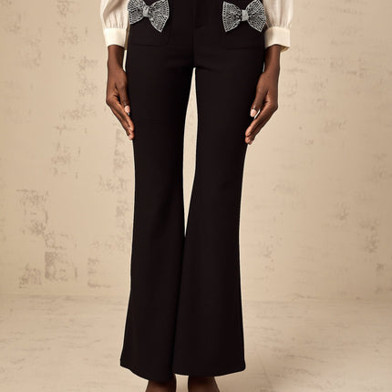 Margherita Black Studded Bow Ankle-Length Trousers