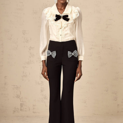 Margherita Black Studded Bow Ankle-Length Trousers