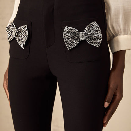 Margherita Black Studded Bow Ankle-Length Trousers