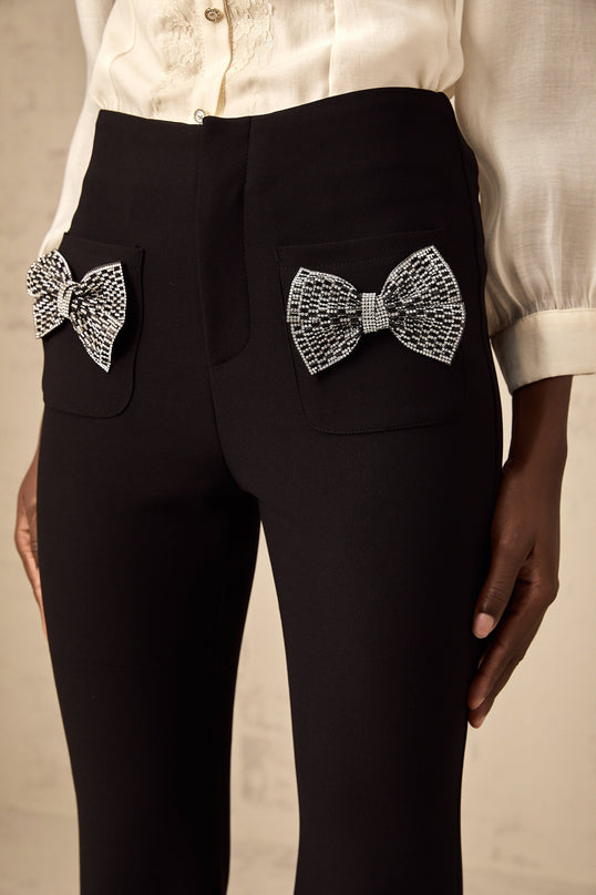 Margherita Black Studded Bow Ankle-Length Trousers