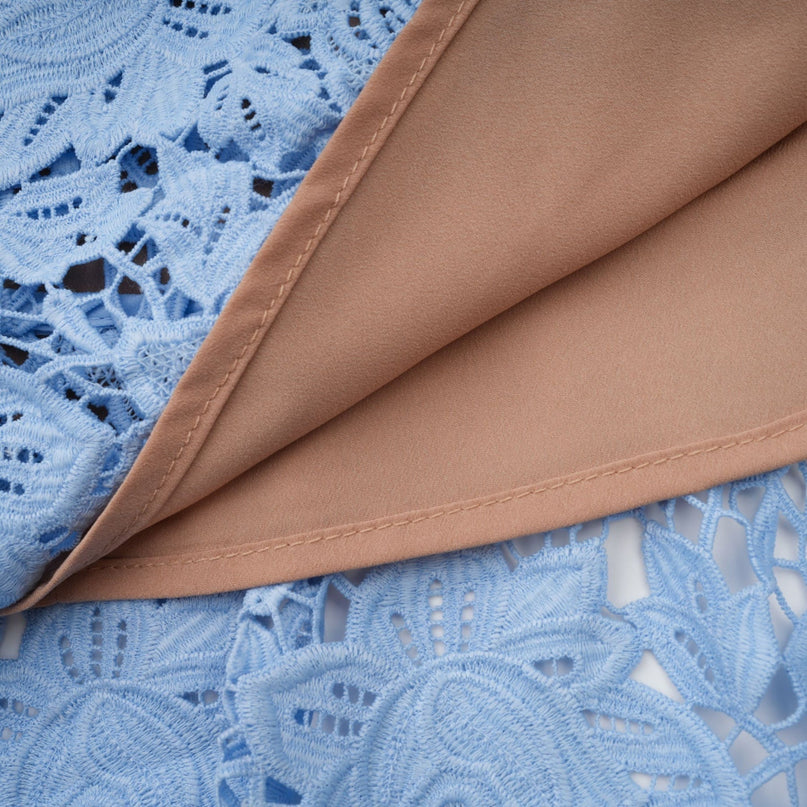 Margherita Blue Guipure Lace Floral Appliqué Mini Dress