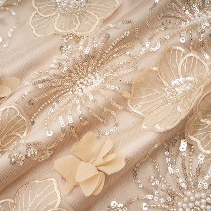 Margherita Mini Dress Neutrals Floral Appliqué Crystal Embellishments Layered Design Sleeveless Round Neck Rear Button Fastening 100% Polyester Elegance Sophistication Glamour Grace Charm Comfort Luxury Timeless Exquisite Creation