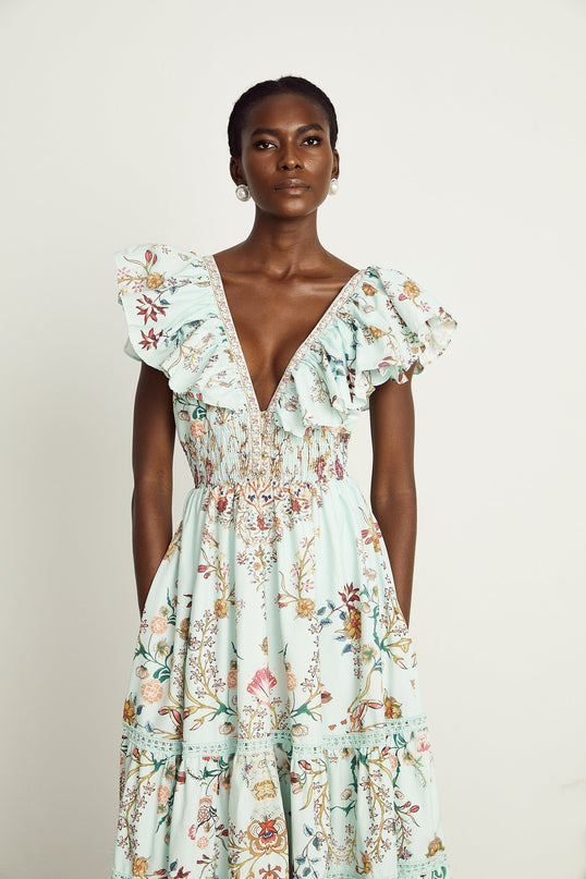 Margot ruffle floralprint sleeveless maxi dress