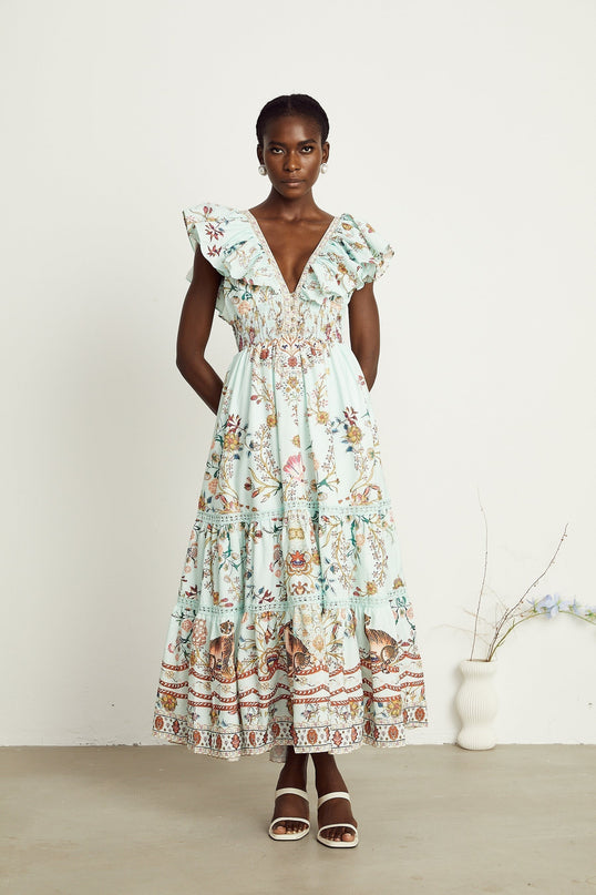 Margot ruffle floralprint sleeveless maxi dress