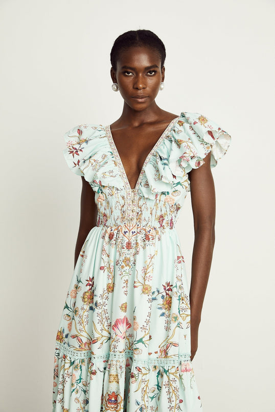 Margot ruffle floralprint sleeveless maxi dress