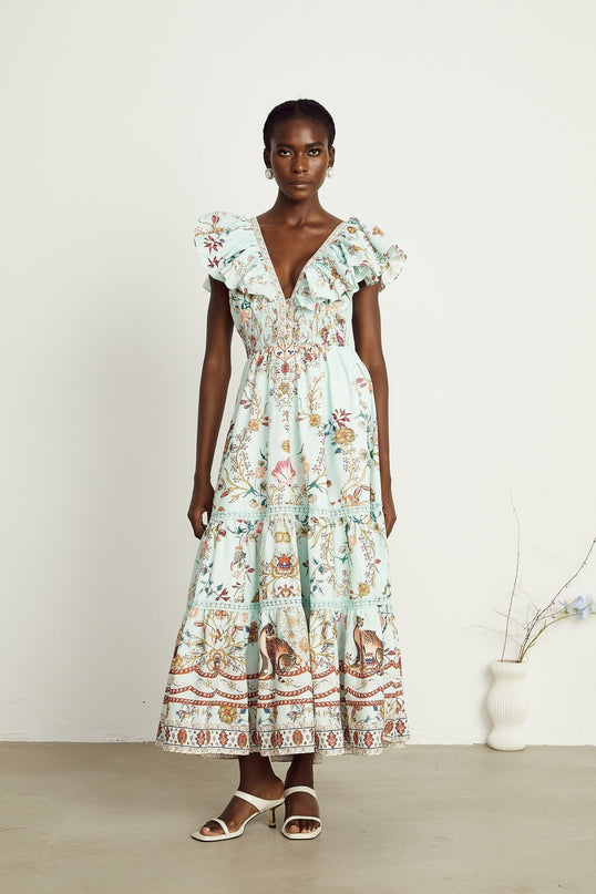 Margot ruffle floralprint sleeveless maxi dress
