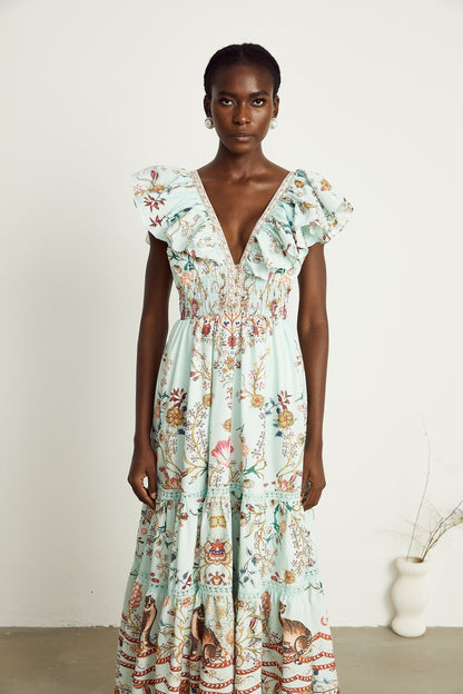 Margot ruffle floralprint sleeveless maxi dress