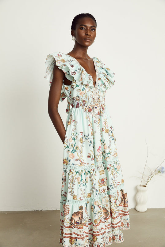 Margot ruffle floralprint sleeveless maxi dress