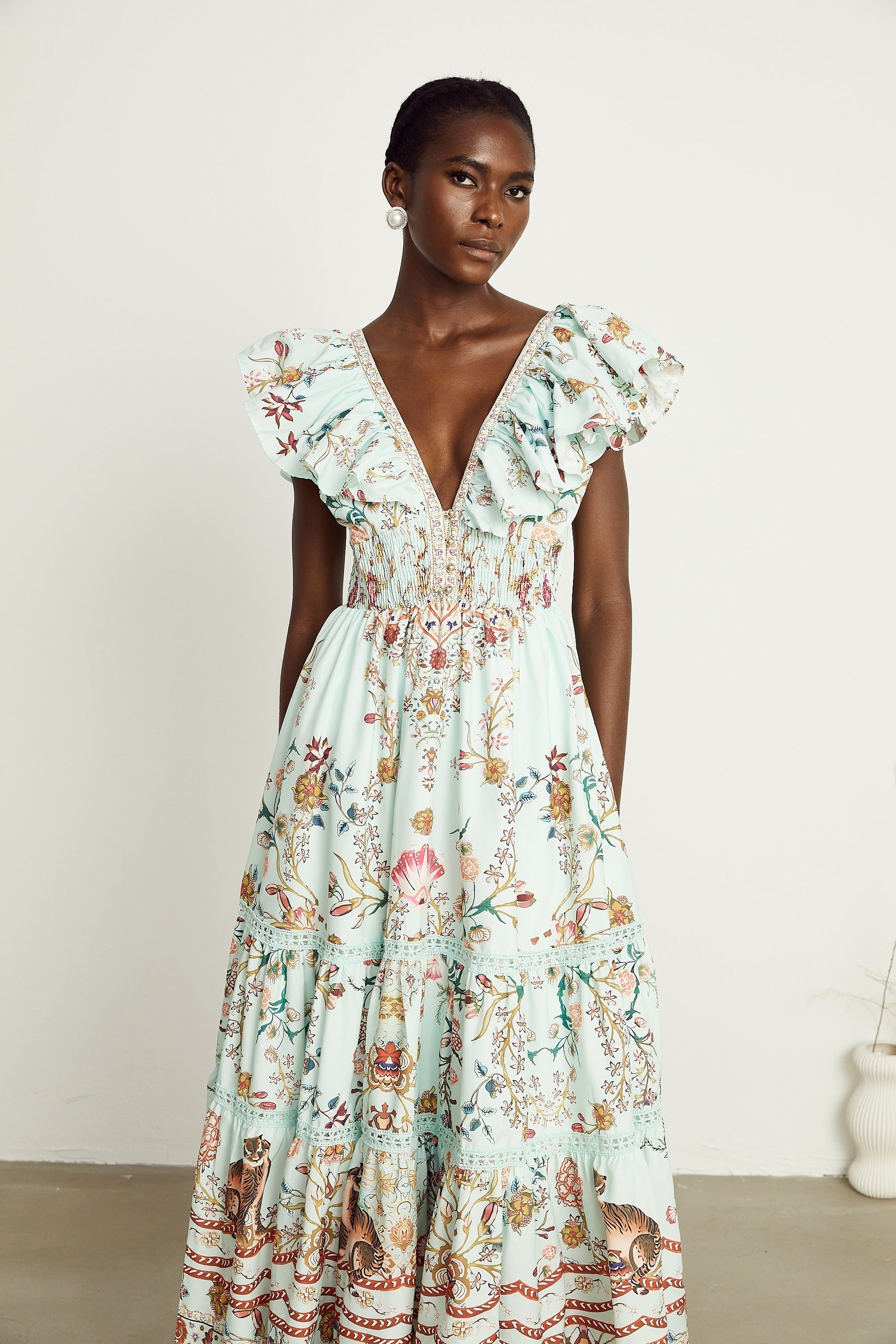 Margot ruffle floralprint sleeveless maxi dress