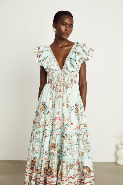 Margot ruffle floralprint sleeveless maxi dress