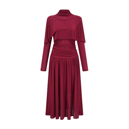 Maria Wine Red Midi Dress with Flap Design and Ruched Detailing