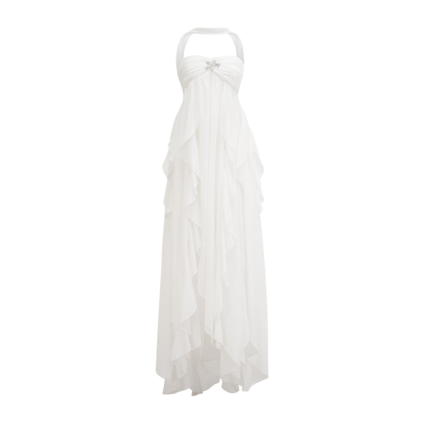 Mariah pink chiffon ruffle halter neck maxi dress