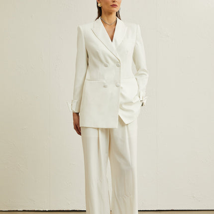 Mariah White Wool Bow Embellished Crystal Coat Jacket
