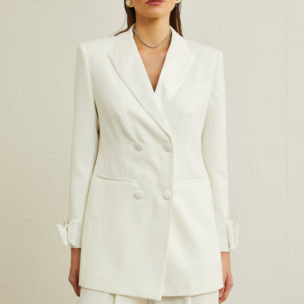 Mariah White Wool Bow Embellished & Crystal Coat