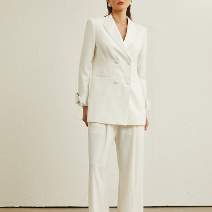 Mariah Wool Bow Embellished & Crystal Coat White Jacket