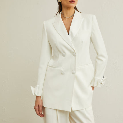 Mariah Wool Bow Embellished & Crystal Coat in White
