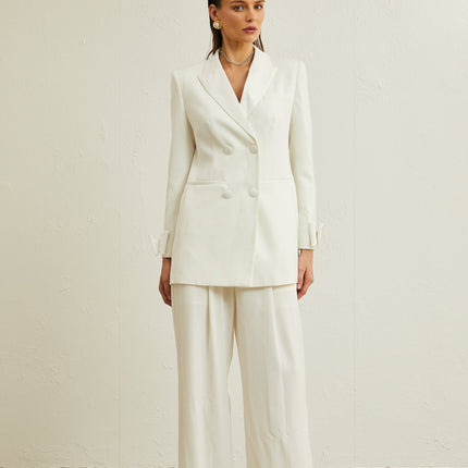 Mariah Wool Bow Embellished & Crystal Coat in White