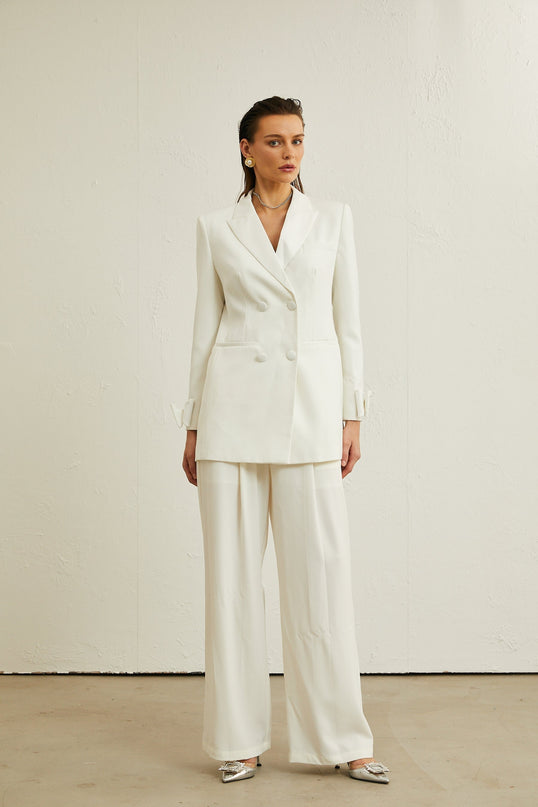 Mariah Wool Bow Embellished & Crystal Coat in White