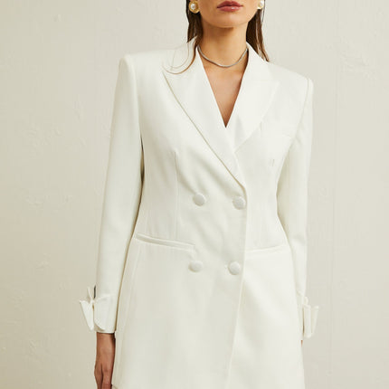 Mariah Wool Bow Embellished & Crystal White Coat