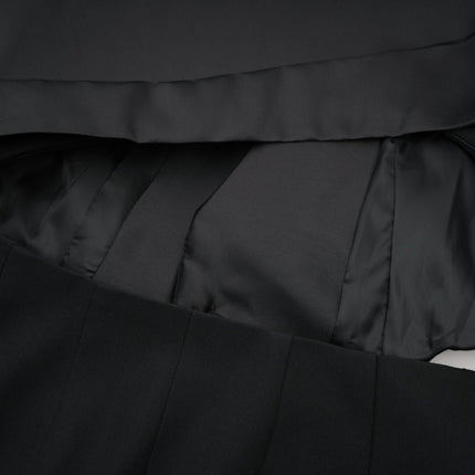 Mariangela Black Oversize Bow Tie Blazer with Peak Lapels and Cut-Out Design