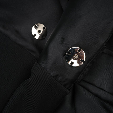 Mariangela Black Oversize Bow Tie Blazer peak lapels long sleeves cut-out design press-stud fastening side inset pockets Polyester Spandex versatile essential fashion-forward individual timeless style