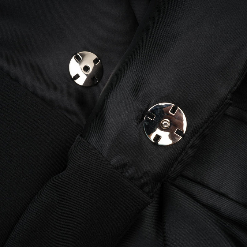 Mariangela Black Oversize Bow Tie Blazer peak lapels long sleeves cut-out design press-stud fastening side inset pockets Polyester Spandex versatile essential fashion-forward individual timeless style