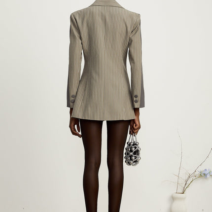 Mariangela Grey Twill Weave Panelled Peak Lapel Blazer
