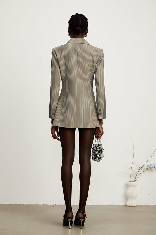 Mariangela Grey Twill Weave Panelled Peak Lapel Blazer