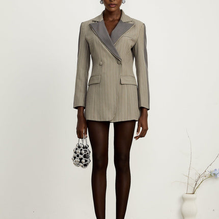 Mariangela Grey Twill Weave Panelled Peak Lapel Blazer