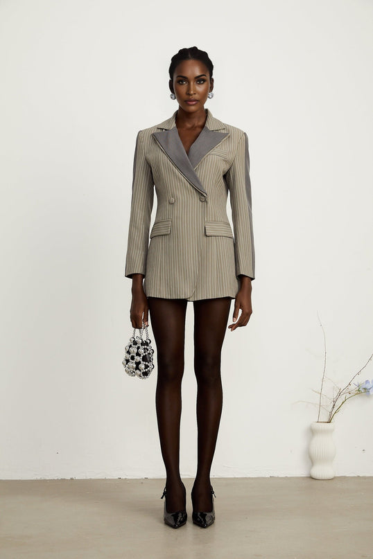 Mariangela Grey Twill Weave Panelled Peak Lapel Blazer